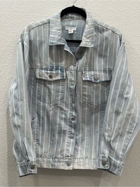 Ivy + Main Striped Denim Jacket Women’s Medium Blue White Snap Front